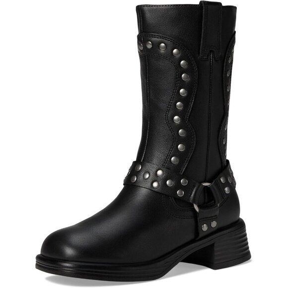 NWT (no box) Steve Madden girls valent motorcycle boots, black with metal size 1 - Picture 7 of 8